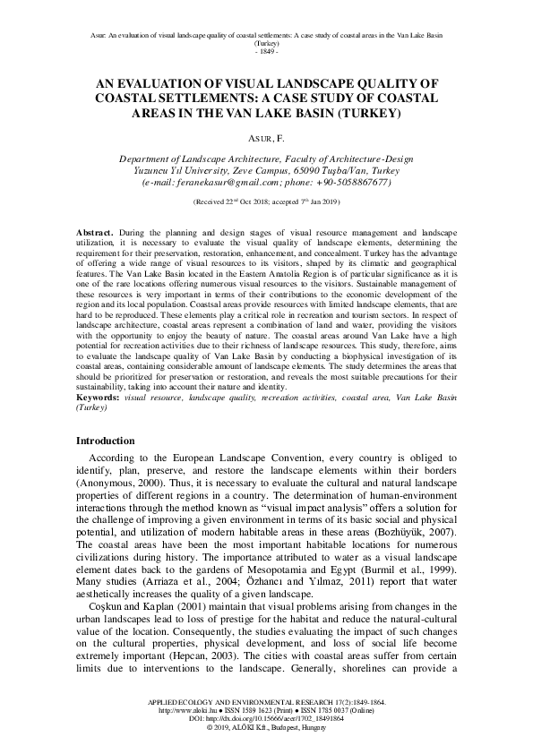 (PDF) An Evaluation of Visual Landscape Quality of Coastal Settlements ...