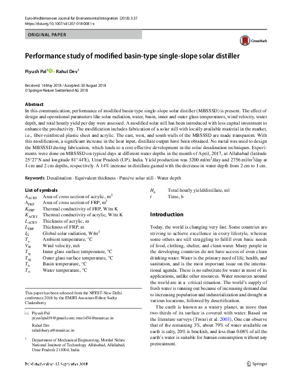 (PDF) Performance study of modified basin-type single-slope solar distiller