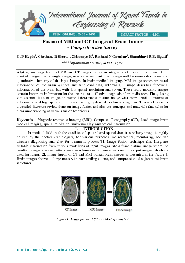(PDF) Fusion of MRI and CT Images of Brain Tumor – Comprehensive Survey