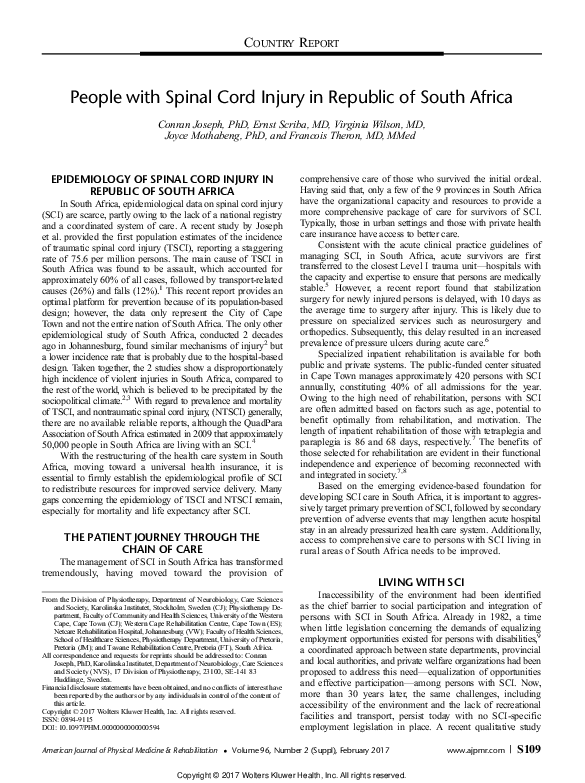 (PDF) People with Spinal Cord Injury in Republic of South Africa