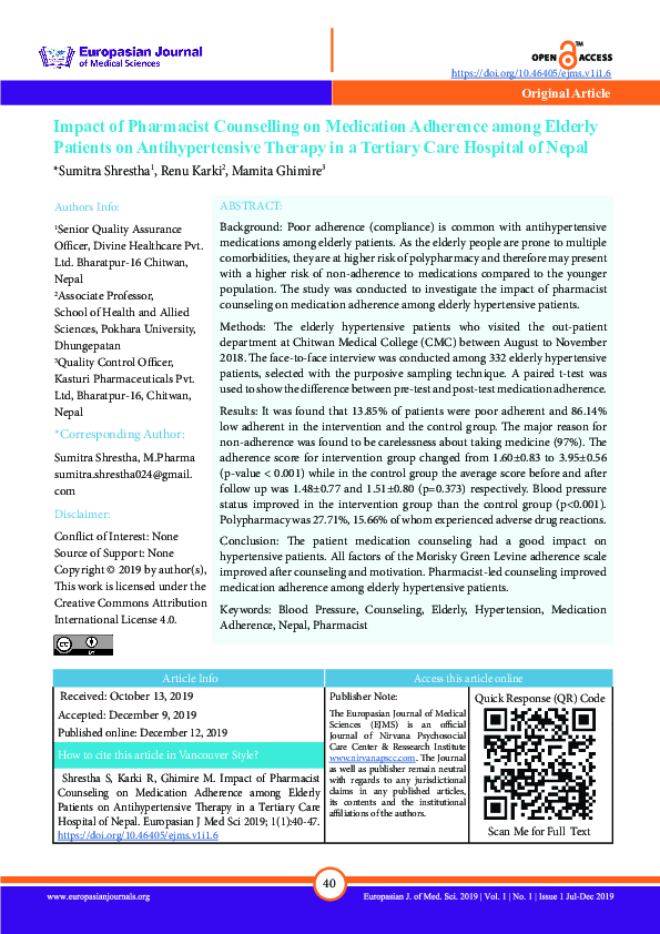 (PDF) Impact of Pharmacist Counselling on Medication Adherence among ...