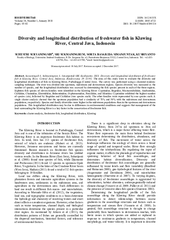 (PDF) Diversity and longitudinal distribution of freshwater fish in ...