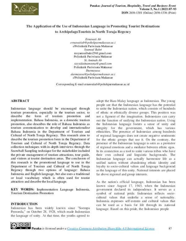 (PDF) The Application of the Use of Indonesian Language in Promoting ...