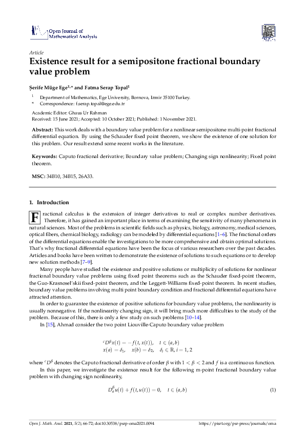 (PDF) Existence result for a semipositone fractional boundary value problem