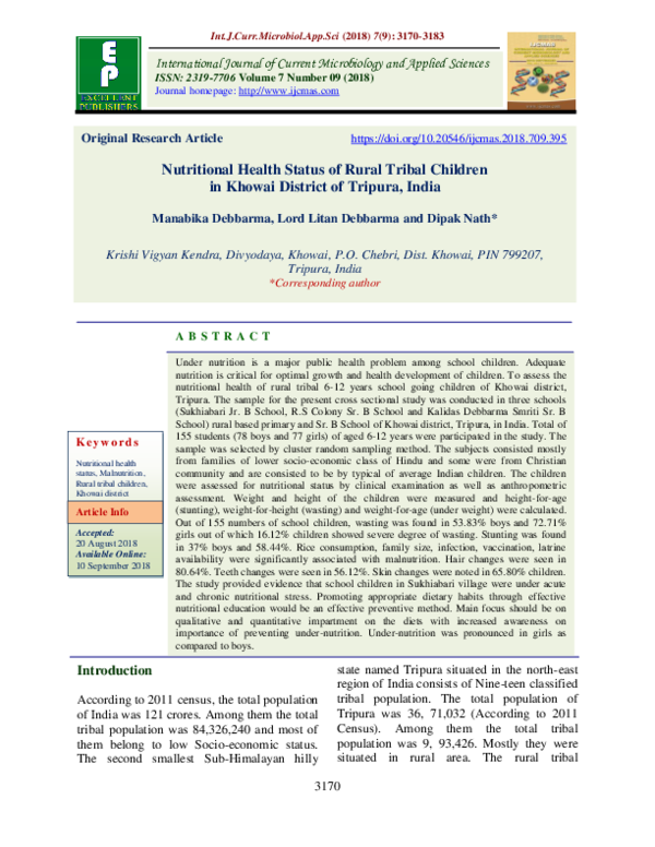 (PDF) Nutritional Health Status of Rural Tribal Children in Khowai ...