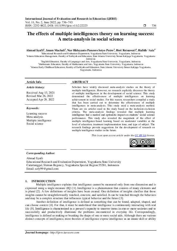 (PDF) The effects of multiple intelligences theory on learning success ...