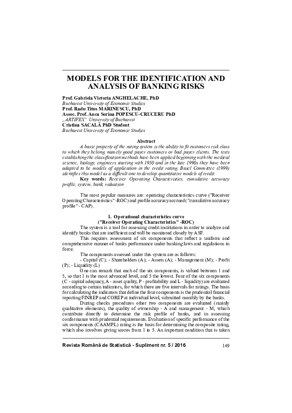 (PDF) Models for the identification and analysis of banking Risks