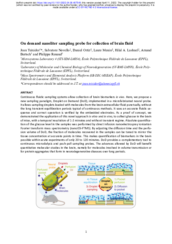 (PDF) On demand nanoliter sampling probe for collection of brain fluid