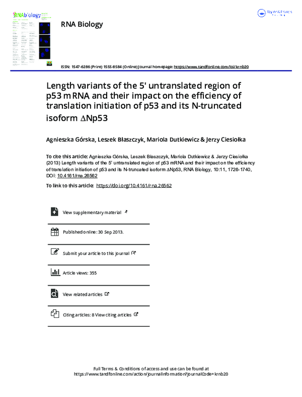 (PDF) Length variants of the 5′ untranslated region of p53 mRNA and ...