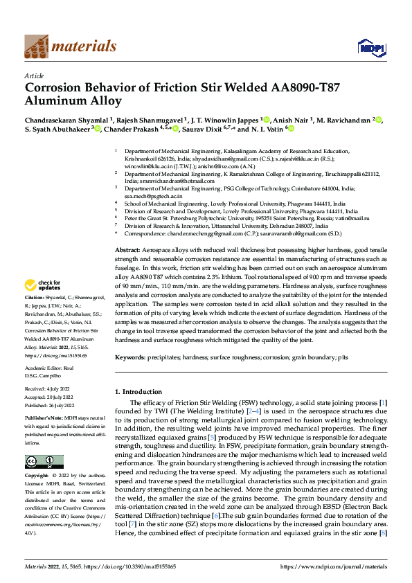 (PDF) Corrosion Behavior of Friction Stir Welded AA8090-T87 Aluminum Alloy