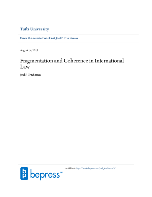 (PDF) Fragmentation and Coherence in International Law