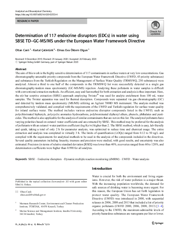 (PDF) Determination of 117 endocrine disruptors (EDCs) in water using ...