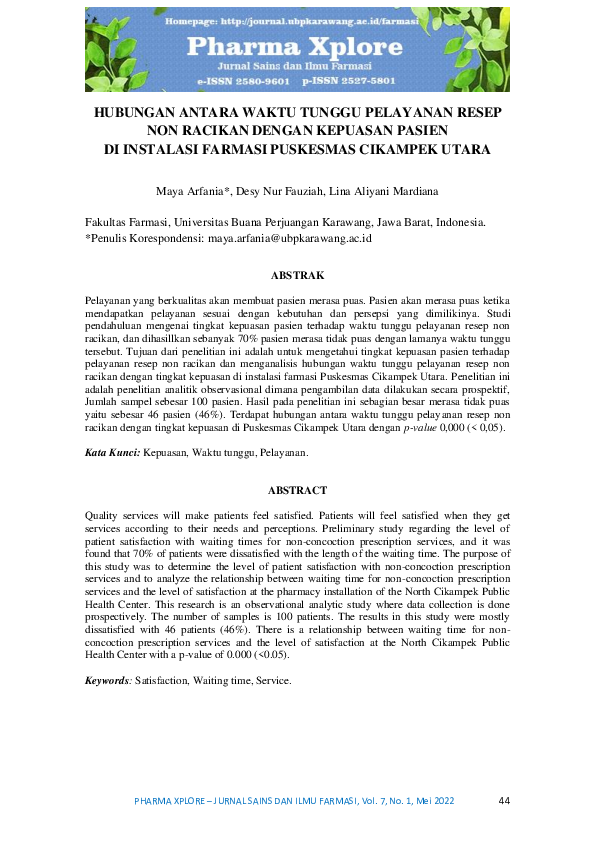 (PDF) Hubungan Antara Waktu Tunggu Pelayanan Resep Non Racikan Dengan ...