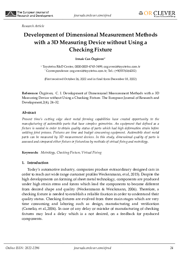 (PDF) Development of Dimensional Measurement Methods with a 3D