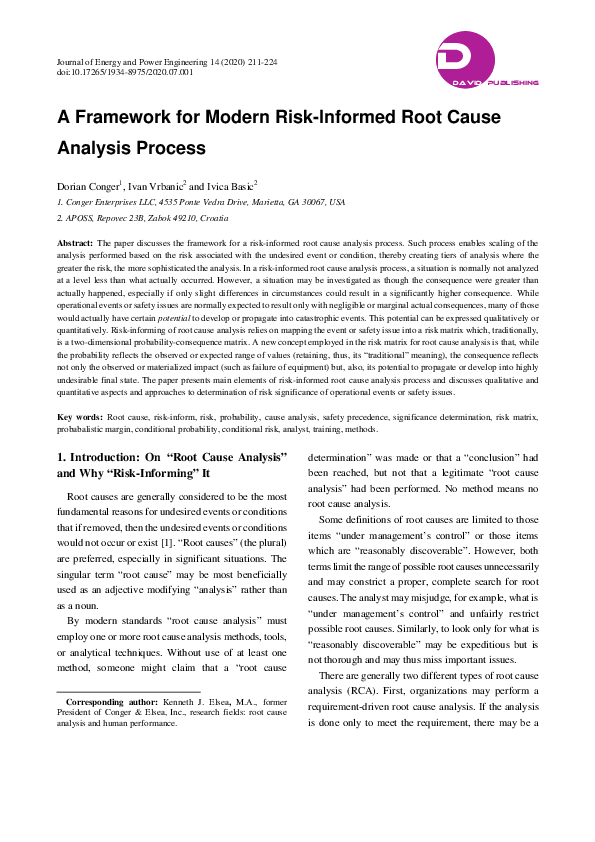 (PDF) A Framework for Modern Risk-Informed Root Cause Analysis Process