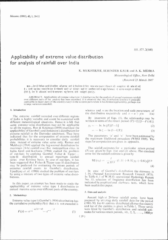 (PDF) Applicability of extreme value distribution For analysis of ...