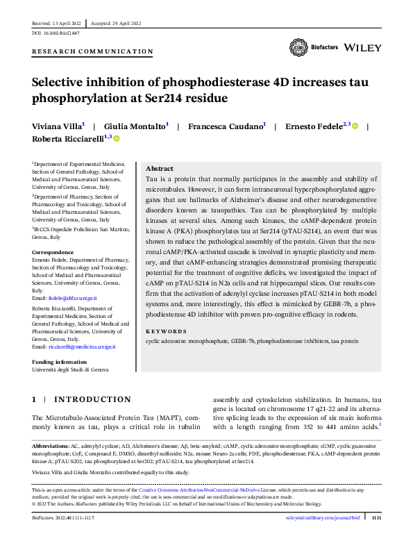 (PDF) Selective inhibition of phosphodiesterase 4D increases tau ...