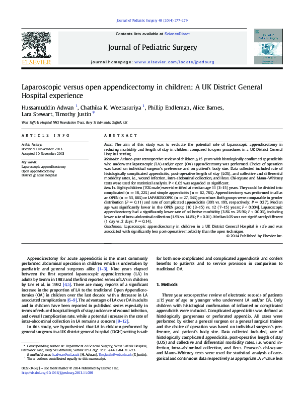 (PDF) Laparoscopic versus open appendicectomy in children: A UK ...