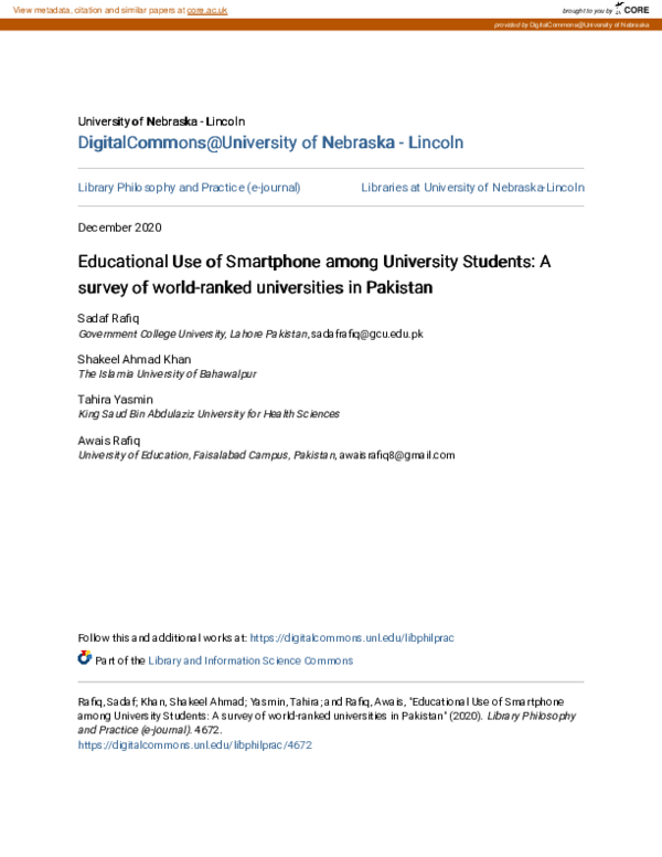 (PDF) Educational Use of Smartphone among University Students: A survey ...