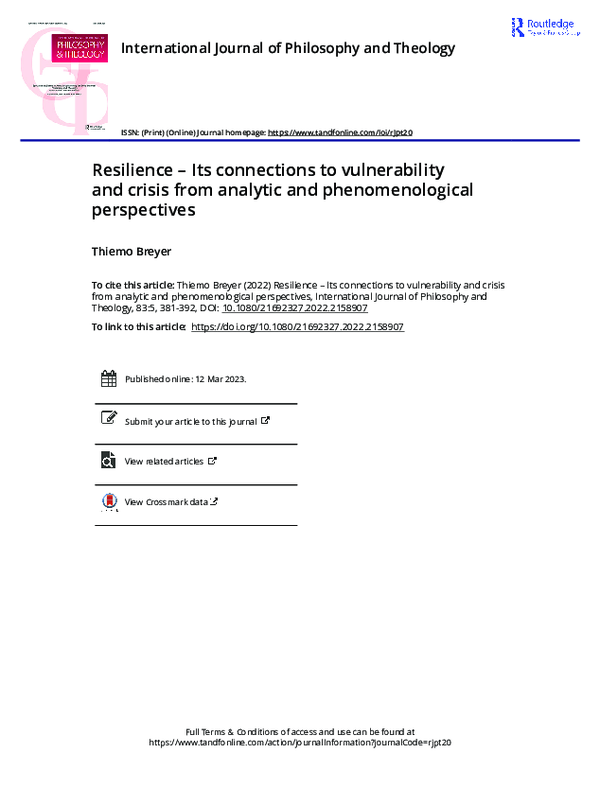 (PDF) Resilience – Its Connections to Vulnerability and Crisis from ...