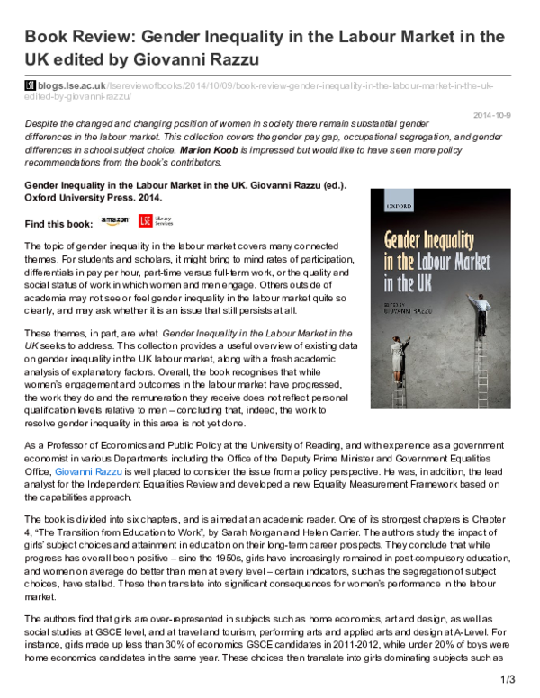 (PDF) Gender Inequality in the Labour Market in the UK