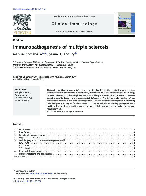 (PDF) Immunopathogenesis of multiple sclerosis