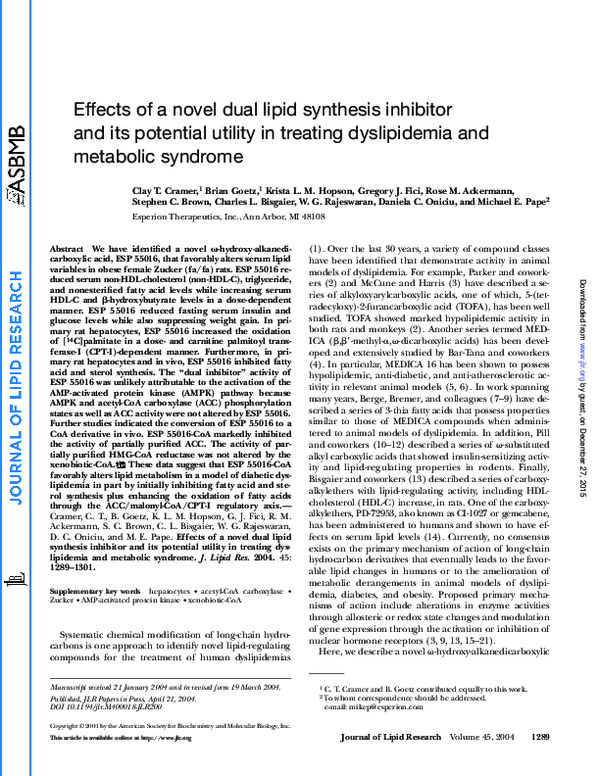 (PDF) Effects of a novel dual lipid synthesis inhibitor and its ...
