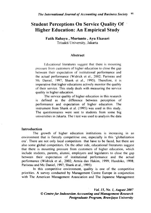 (PDF) Student Perceptions on Service Quality of Higher Education: An ...