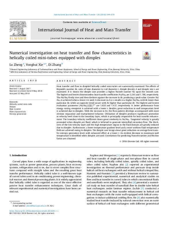 (PDF) Numerical investigation on the heat transfer and flow in the mini ...