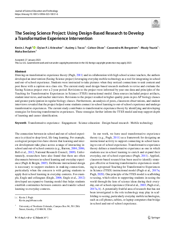 (PDF) The Seeing Science Project: Using Design-Based Research to ...