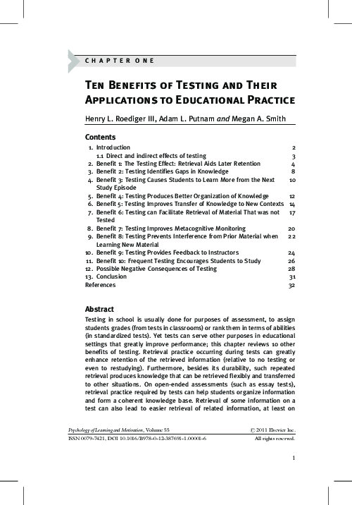 (PDF) Ten Benefits of Testing and Their Applications to Educational ...