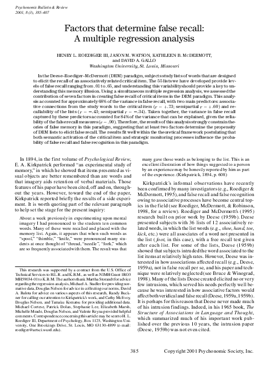 (PDF) Factors that determine false recall: A multiple regression analysis