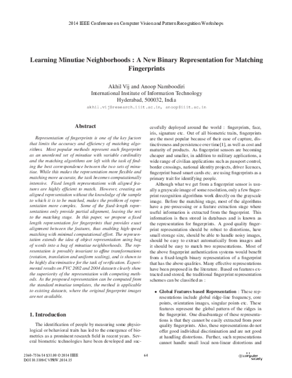 (PDF) Learning Minutiae Neighborhoods: A New Binary Representation for ...