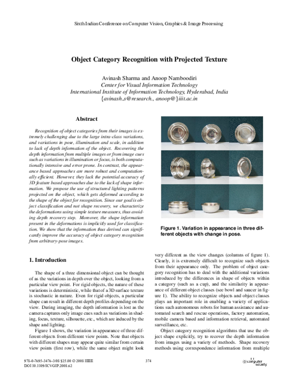 (PDF) Object Category Recognition with Projected Texture