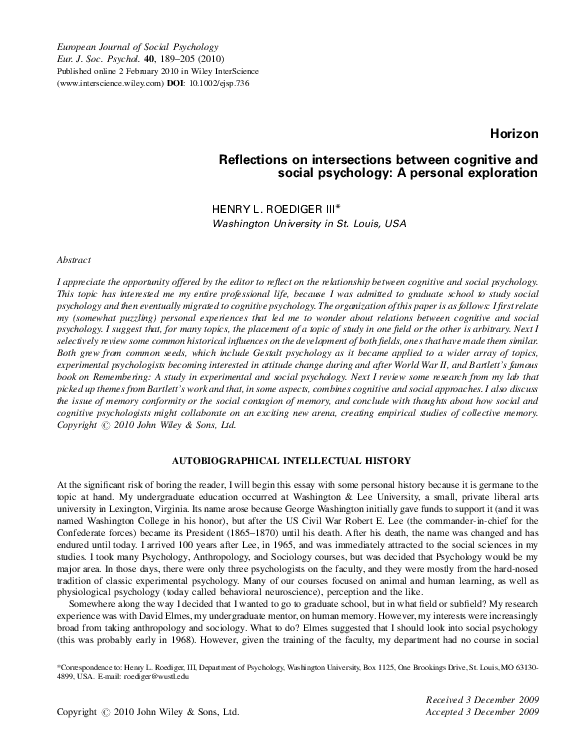 (PDF) Reflections on intersections between cognitive and social ...