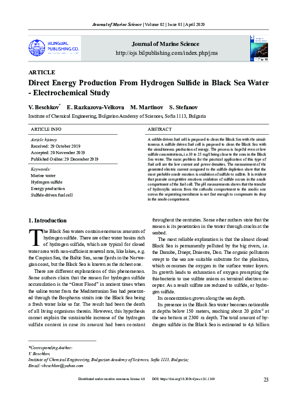 (PDF) Direct Energy Production From Hydrogen Sulfide in Black Sea Water ...