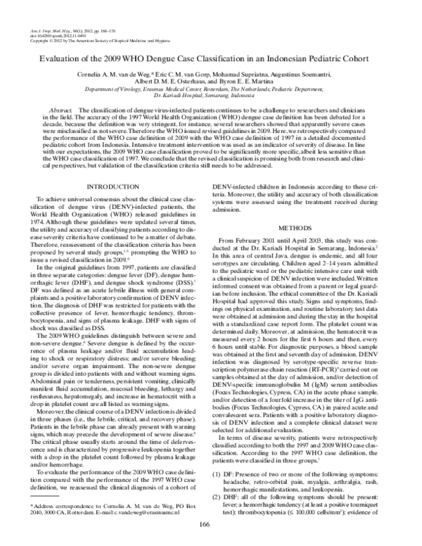 (PDF) Evaluation of the 2009 WHO Dengue Case Classification in an ...