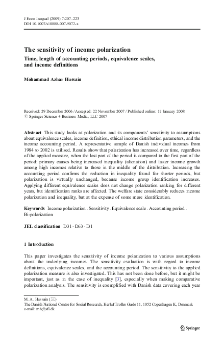 (PDF) The sensitivity of income polarization