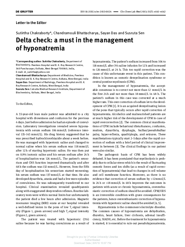 (PDF) Delta check: a must in the management of hyponatremia