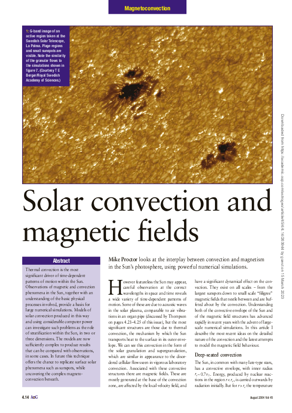 (PDF) Solar convection and magnetic fields