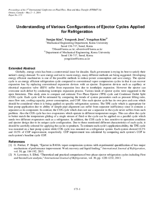 (PDF) Understanding of Various Configurations of Ejector Cycles Applied ...