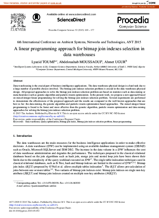 (PDF) A Linear Programming Approach for Bitmap Join Indexes Selection ...