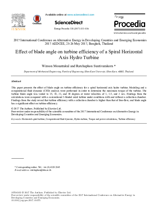 (PDF) Effect of blade angle on turbine efficiency of a Spiral ...