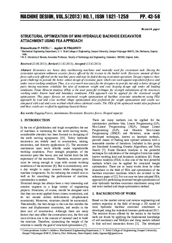 (PDF) Structural Optimization of Mini Hydraulic Backhoe Excavator ...