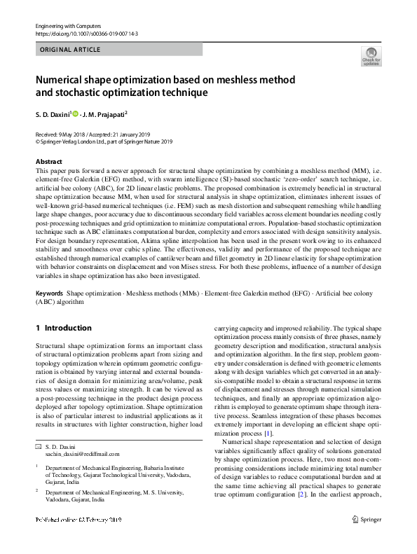 (PDF) Numerical shape optimization based on meshless method and ...