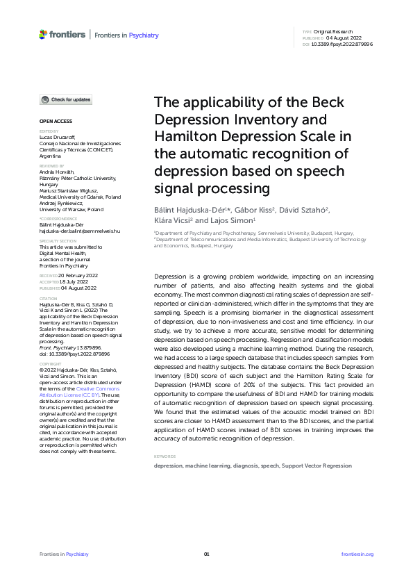 (PDF) The applicability of the Beck Depression Inventory and Hamilton ...