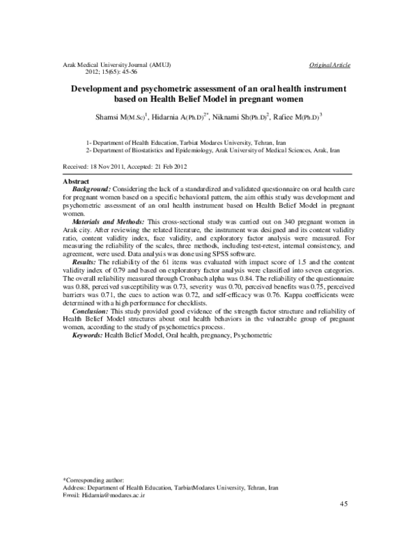 (PDF) Development and psychometric assessment of an oral health ...
