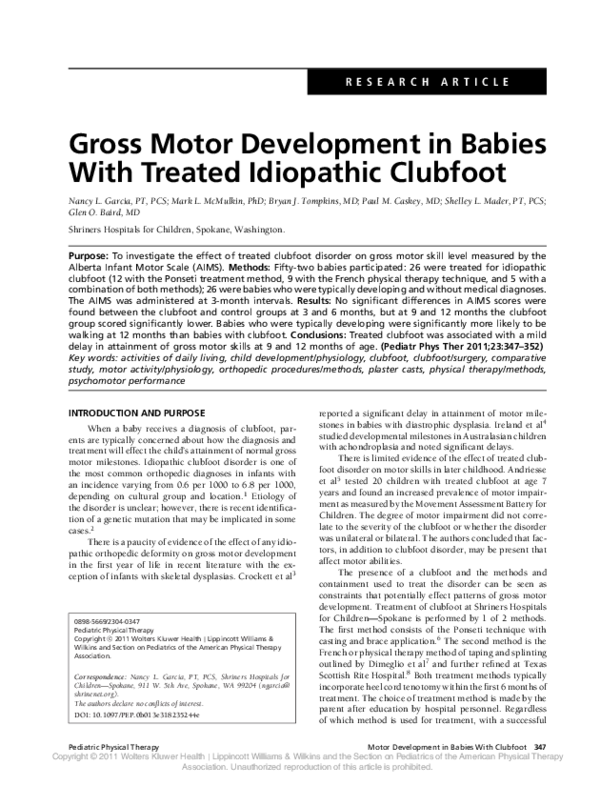 (PDF) Gross Motor Development in Babies With Treated Idiopathic Clubfoot