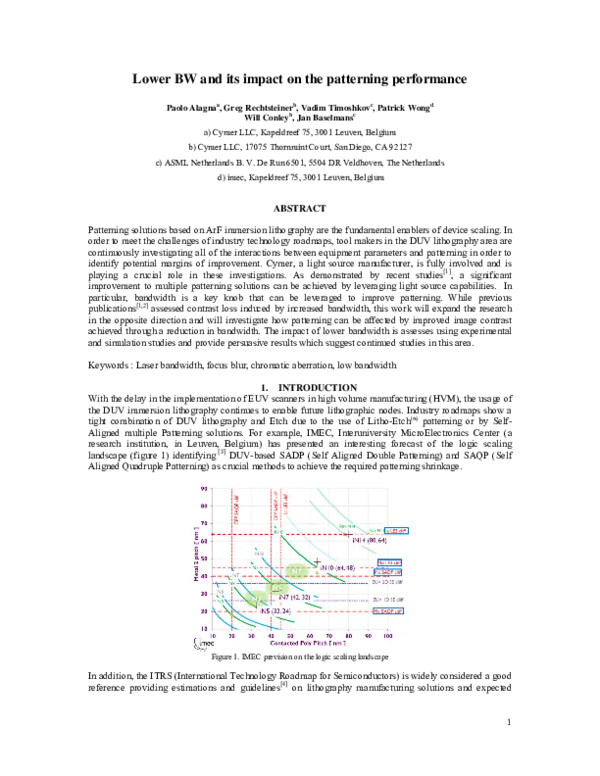 (PDF) Lower BW and its impact on the patterning performance
