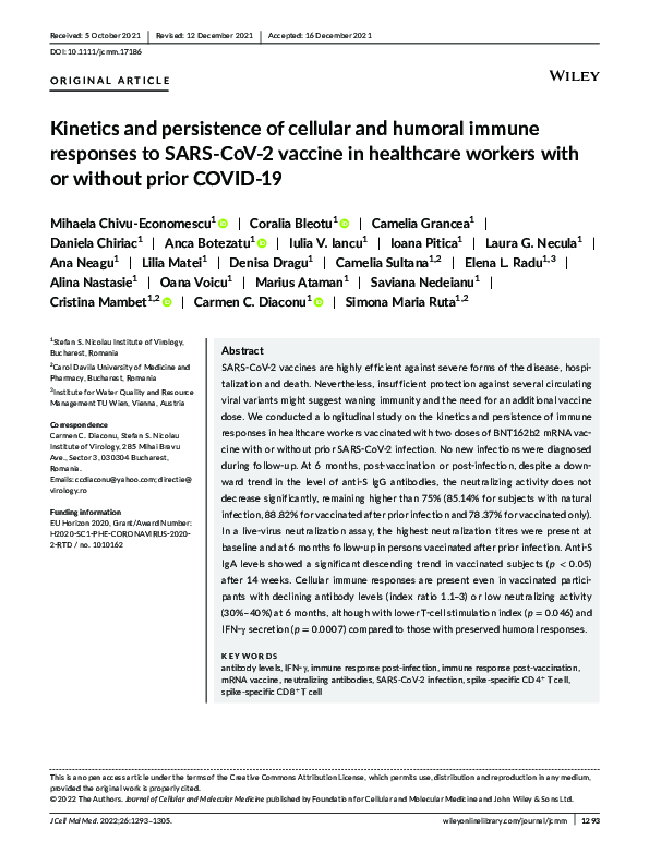 (PDF) Kinetics and persistence of cellular and humoral immune responses ...